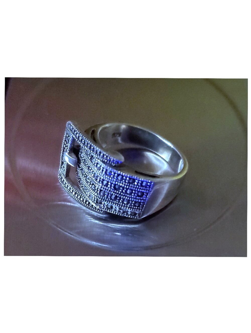 925 Anxiety helper Ring Marcasite Belt Buckle sz 8.5